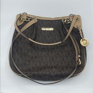 Michael Kors Tan and Brown Monogram Shoulder Bag